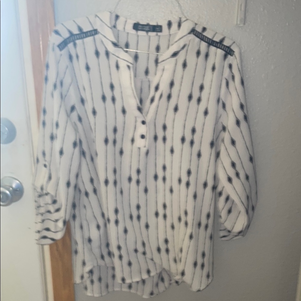 Cato White Cream 3/4 Sleeve Mandarin Collar Blouse